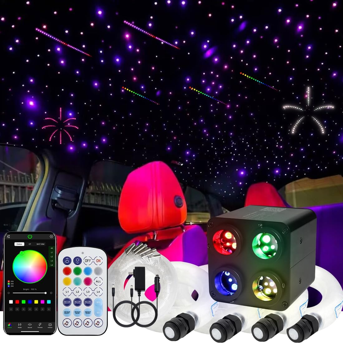 2 in 1 Twink and Meteor 4 Color 36W RGBW Starlight Headliner Kits | Chinly.shop