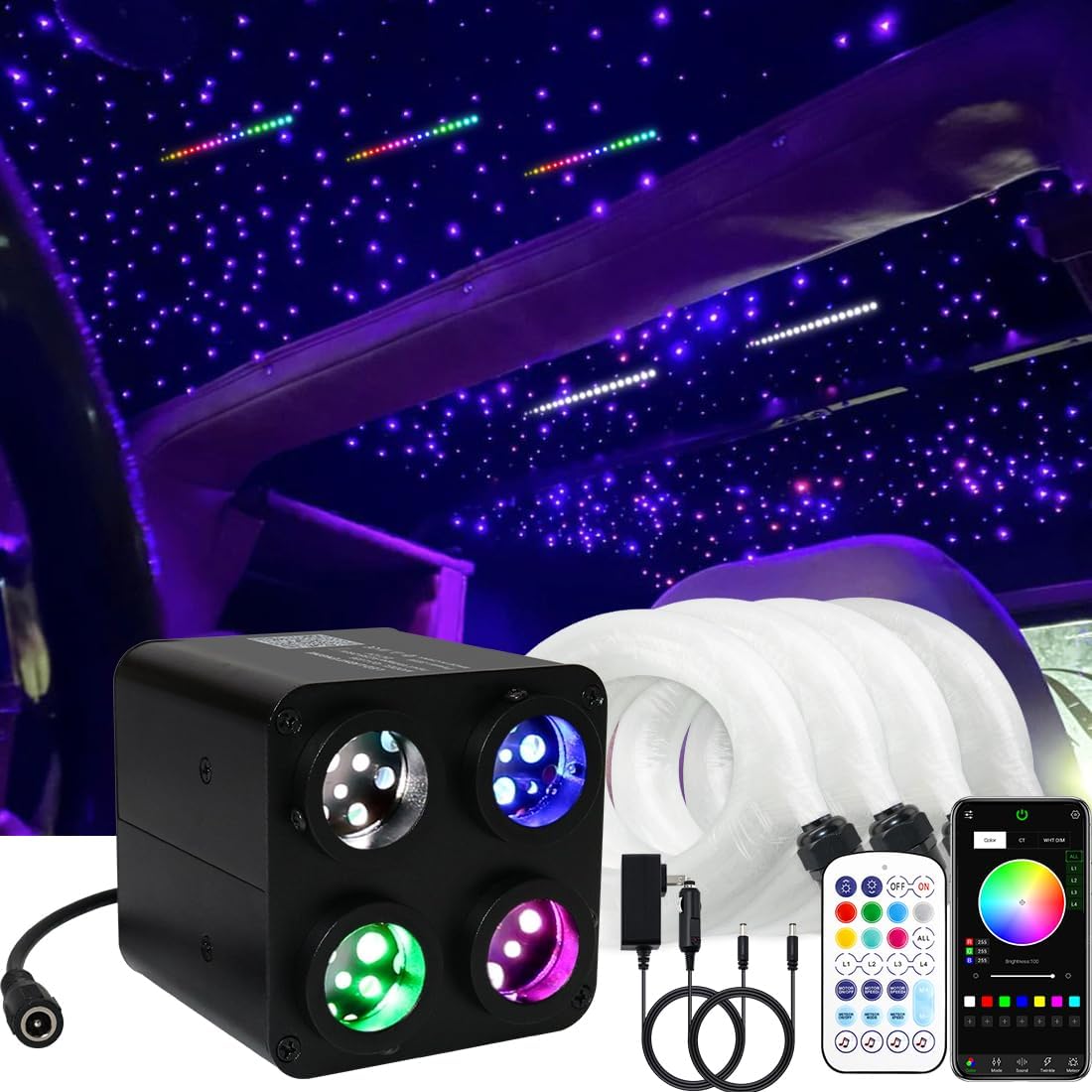 2 in 1 Twink and Meteor 4 Color 36W RGBW Starlight Headliner Kit for Car Truck & Home Theaters | Chinly.shop