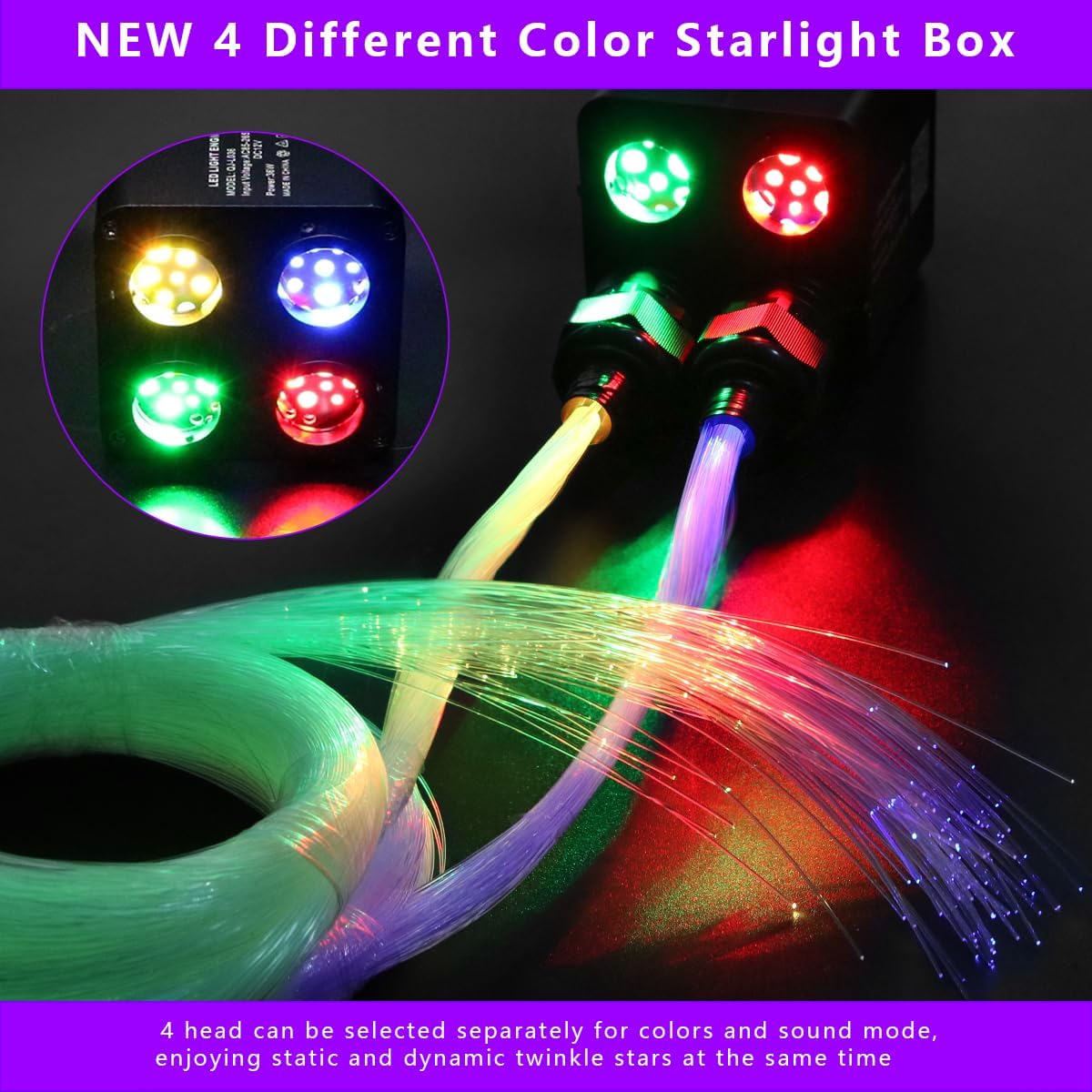 4 Colors 36W Twinkle Fiber Optic Starlight Headliner Kit with Bluetooth APP for Car Truck SUV
