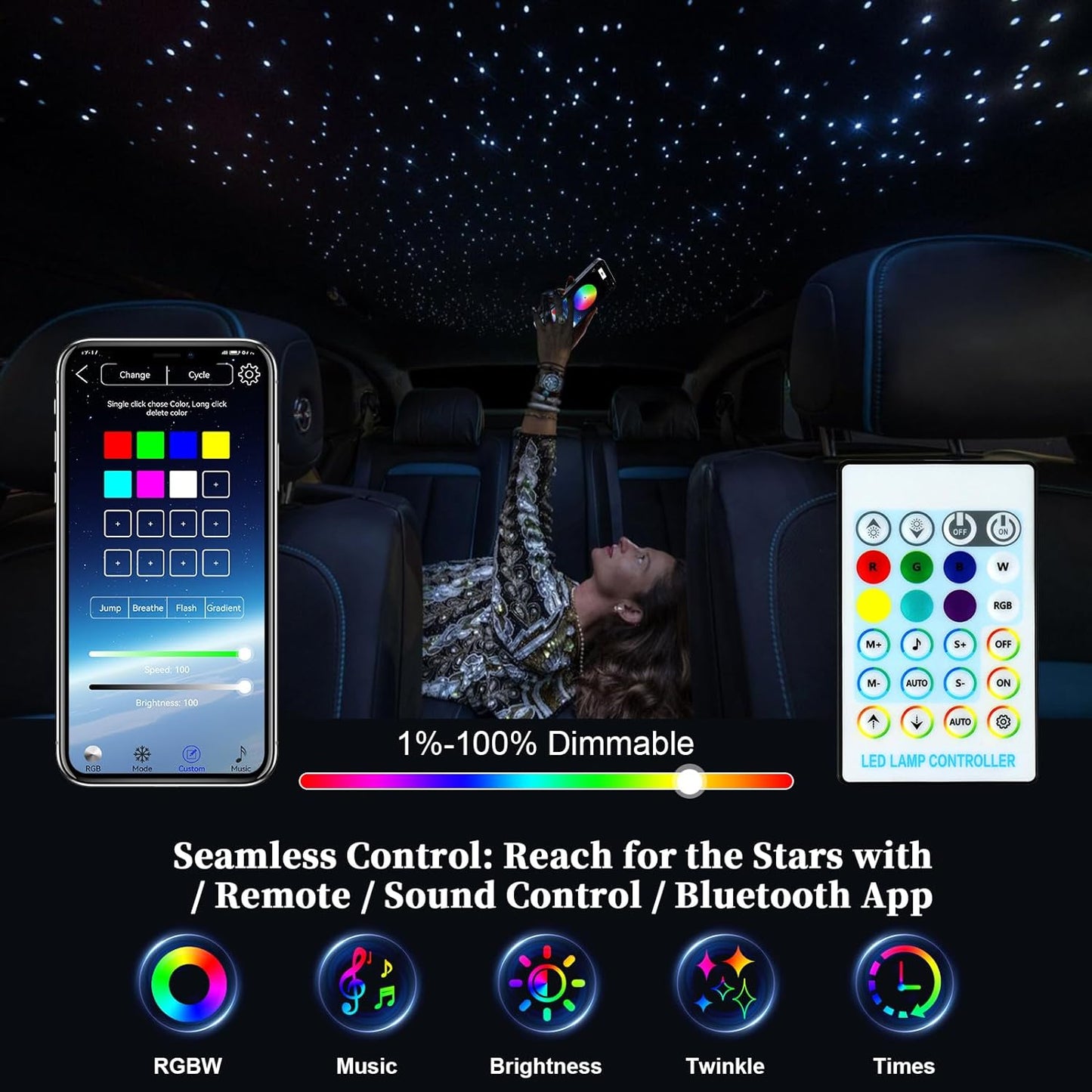 Bluetooth App & RF Control for 16W Twinkle & Meteor 2 in 1 Rolls Royce Star Lights | Chinly.shop