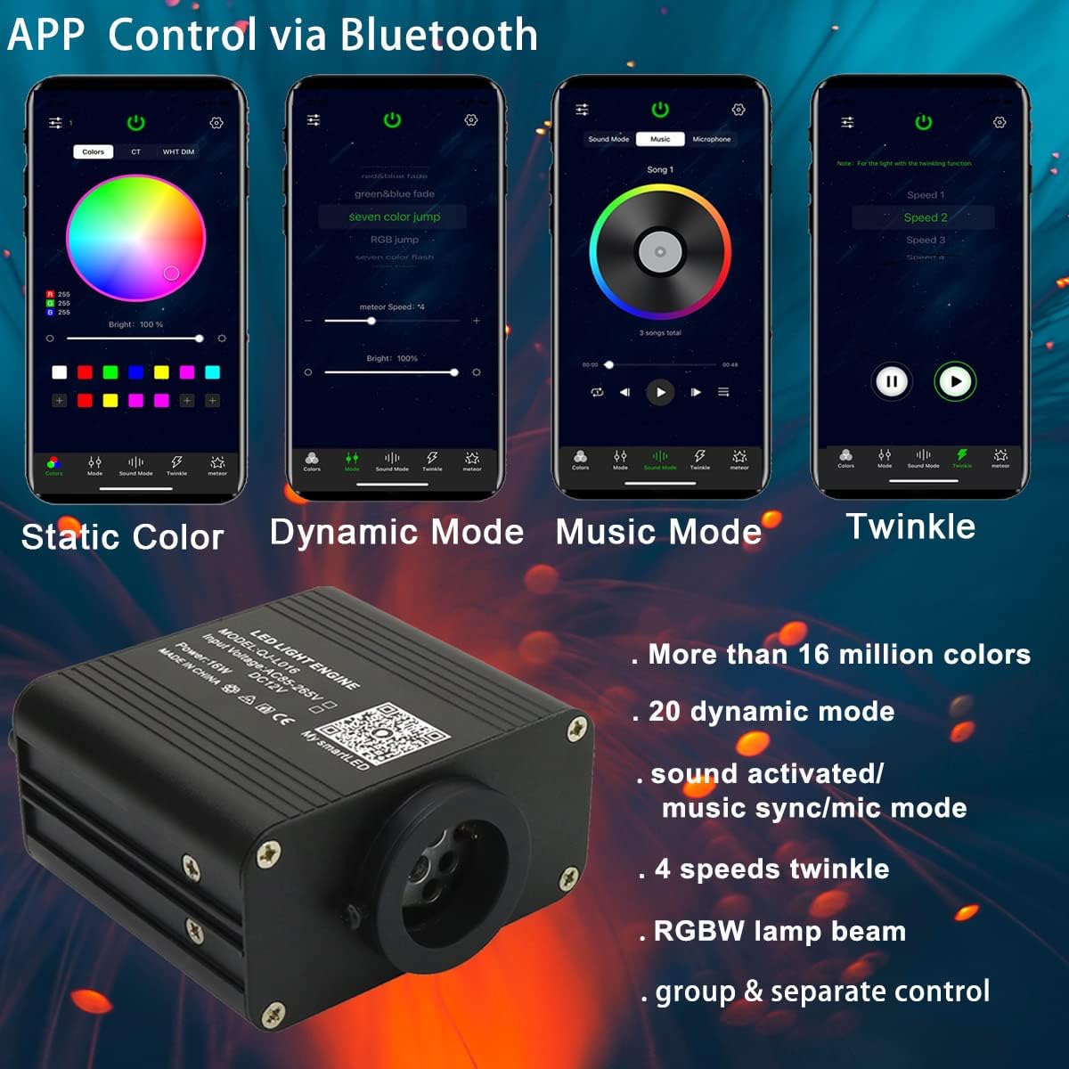 Bluetooth App for SANLI LED 16W Twinkle & RGBW LED Fiber Optic Light Box | Chinly.shop