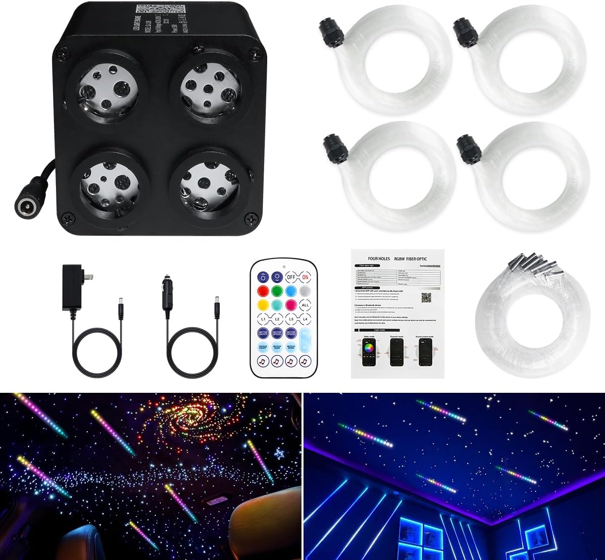 Package Information for SANLI LED 2 in 1 Twink and Meteor 4 Color 36W RGBW Starlight Headliner Kits | Chinly.shop