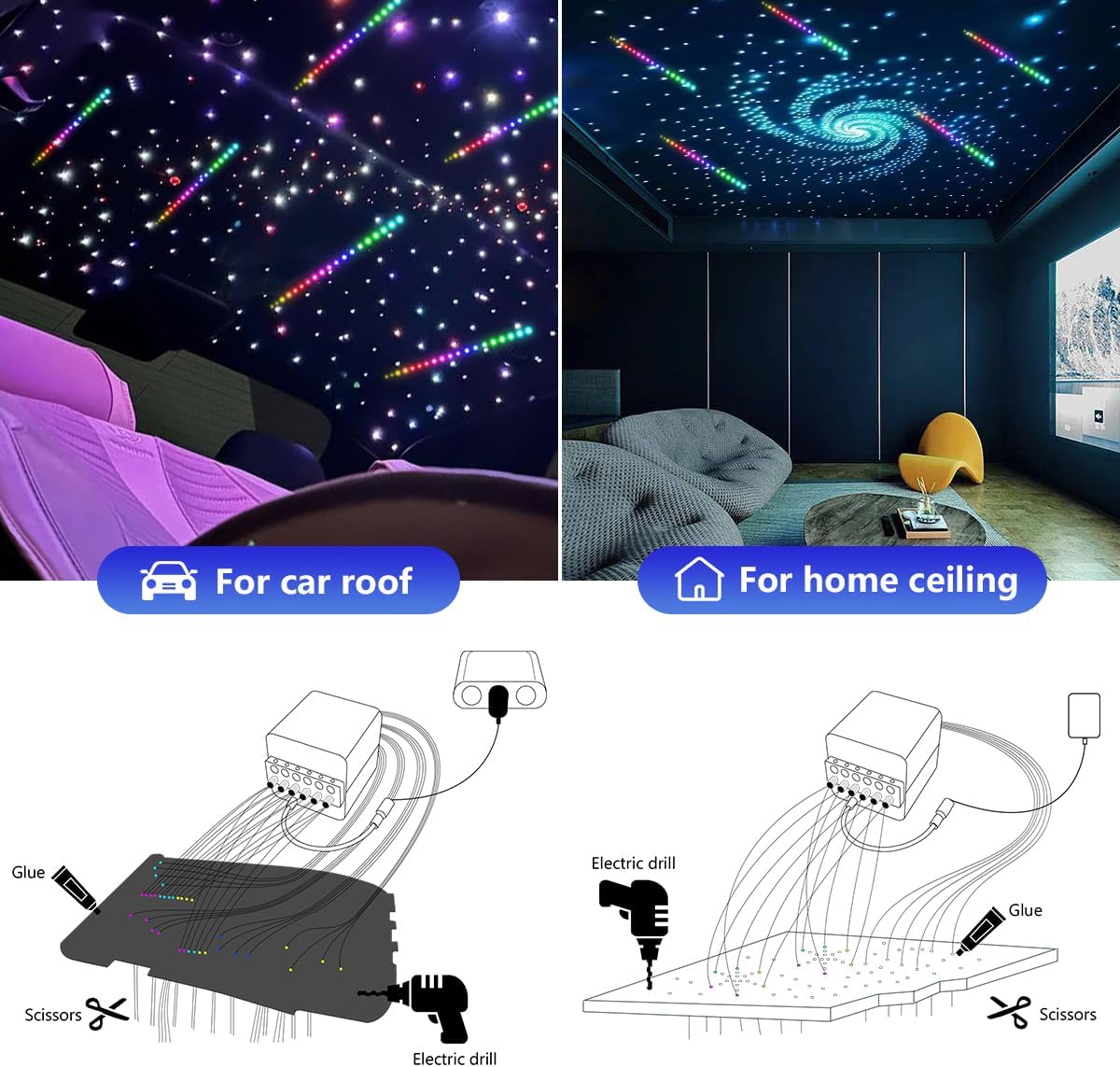 SANLI LED 2 in 1 Twink and Meteor 4 Color 36W RGBW Starlight Headliner Kits for Car & Home Ceiling | Chinly.shop