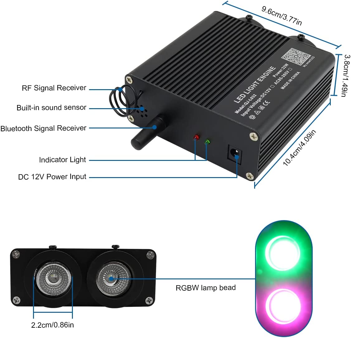 2*16W Dual Color Fiber Optic Star Ceiling Kit for Car Truck & Home Theaters with Bluetooth App/Remote Control