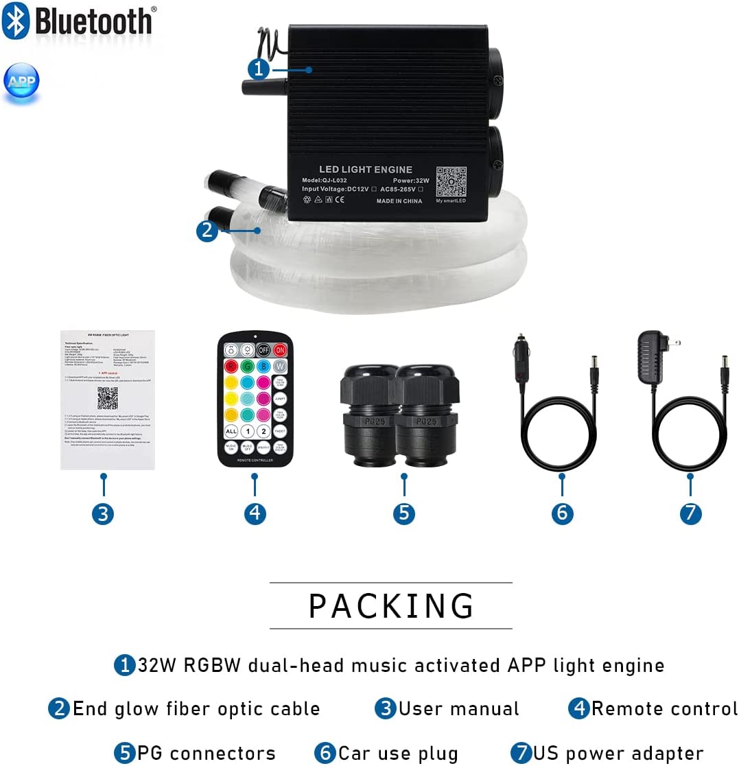 2*16W Dual Color Fiber Optic Star Ceiling Kit for Car Truck & Home Theaters with Bluetooth App/Remote Control