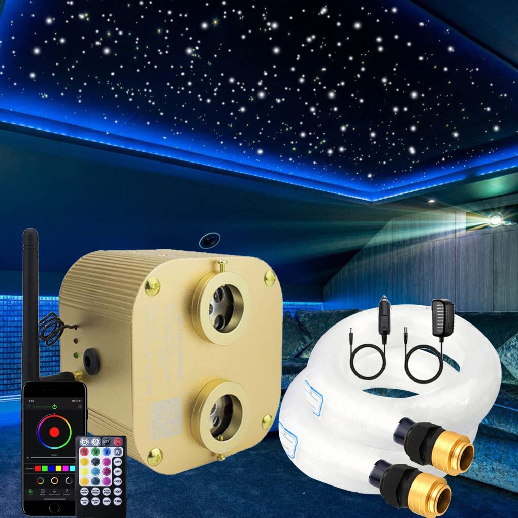 2*10W Dual Head Twinkle RGBW Fiber Optic Star Light Headliner kit for Car Truck SUV & Boat Yacht with Bluetooth/Remote Control