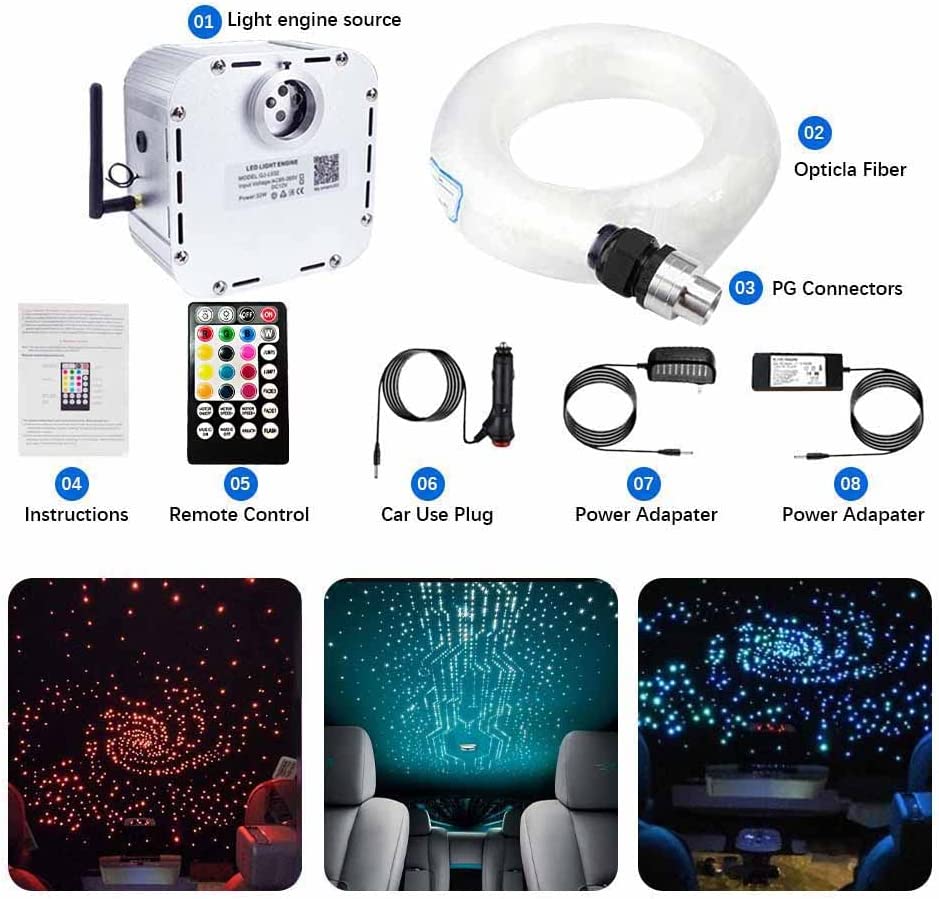 32W RGBW Twinkle Fiber Optic Lights for Car Truck & Home Theater with Bluetooth App & Sound Control