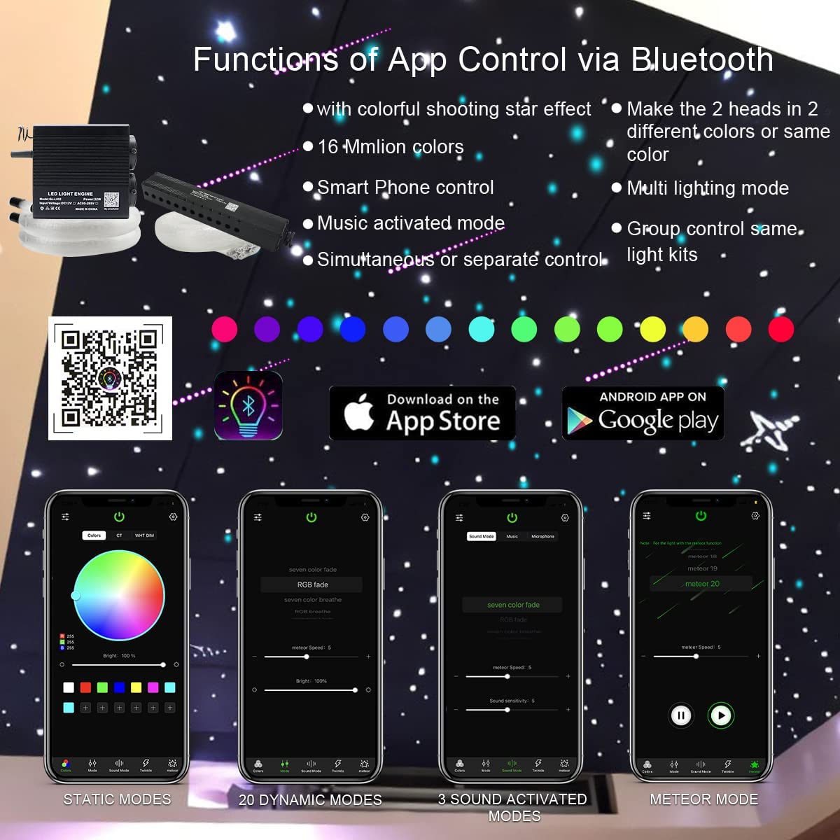 2*16W Dual Color Fiber Optic Star Ceiling Kit for Car Truck & Home Theaters with Bluetooth App/Remote Control