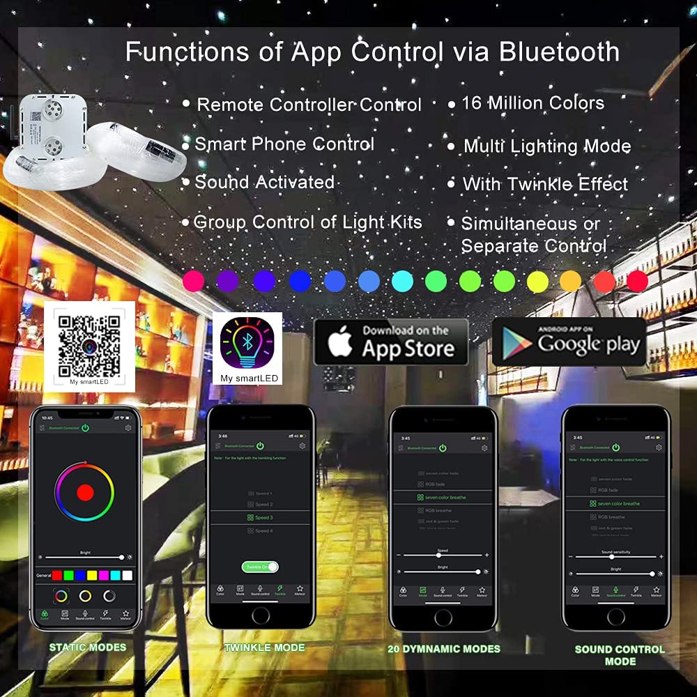 2*16W Dual Head Twinkle RGBW Fiber Optic Light Kit with Bluetooth App/Remote Control for Car Truck & Home Theaters