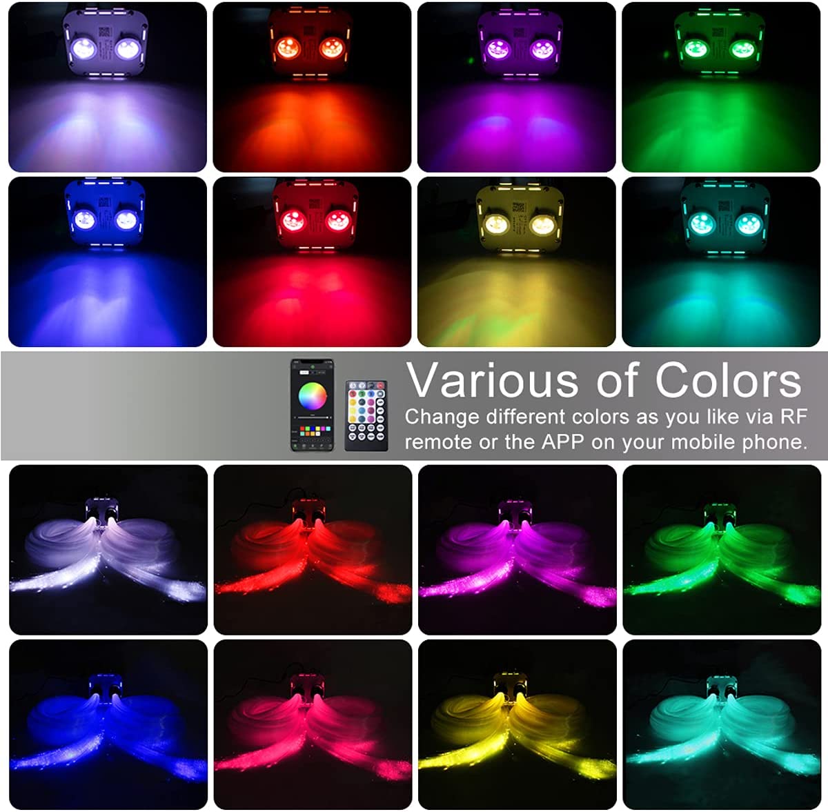 2*16W Dual Head Twinkle RGBW Fiber Optic Light Kit with Bluetooth App/Remote Control for Car Truck & Home Theaters