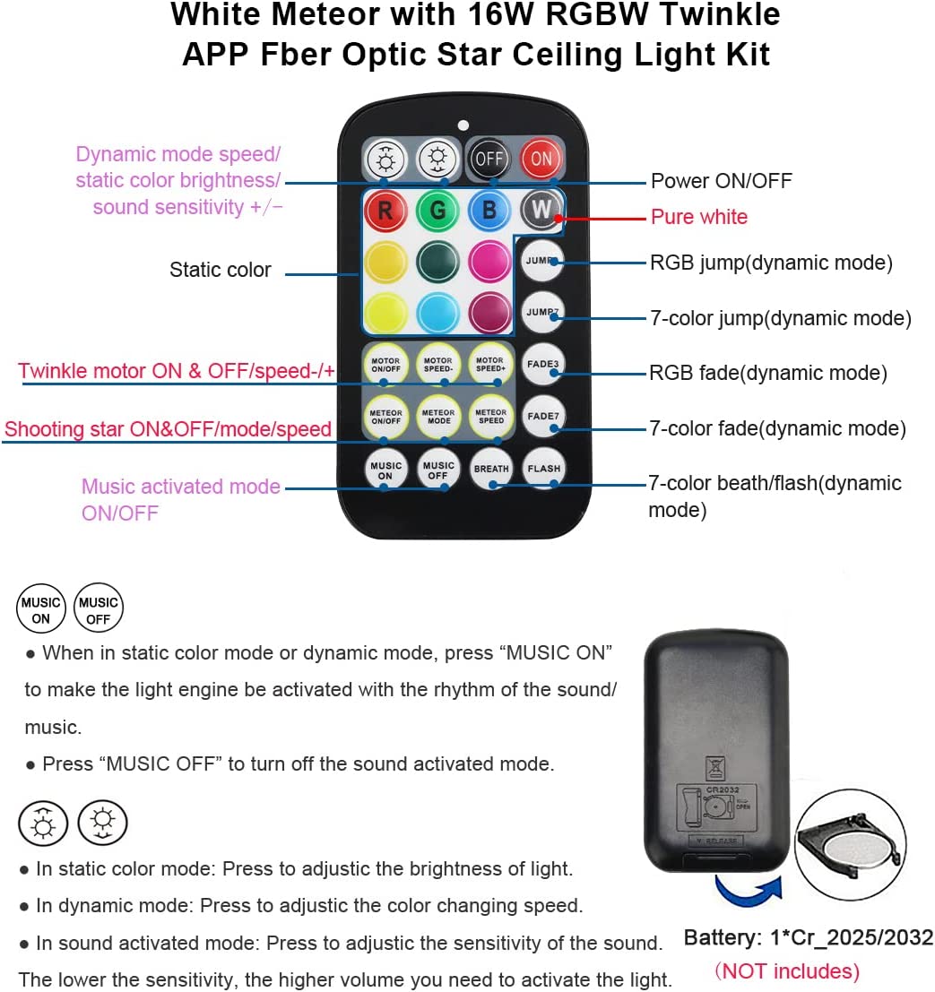 Smart 16W Rolls Royce Star Roof Lights for Car Truck SUV with Bluetooth App/Remote Control