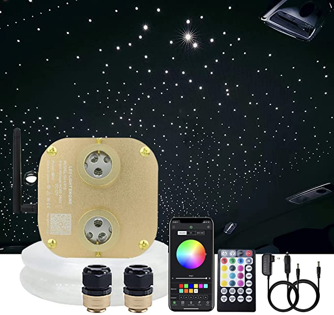 2*10W Dual Head Twinkle RGBW Fiber Optic Star Light Headliner kit for Car Truck SUV & Boat Yacht with Bluetooth/Remote Control | RollsRoyceStarRoofLights.com