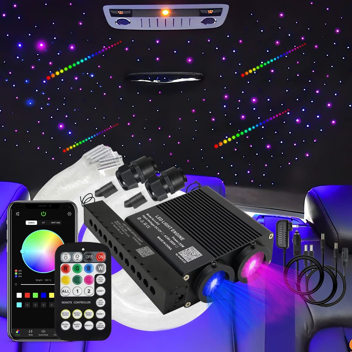 2*16W Dual Color Fiber Optic Star Ceiling Kit for Car Truck & Home Theaters with RGB Shooting Stars | RollsRoyceStarRoofLights.com