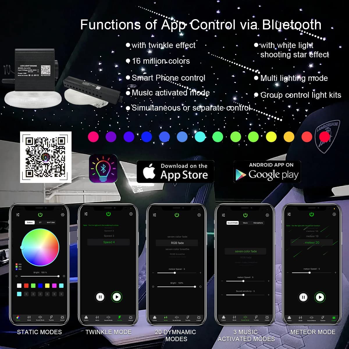 Smart 16W Rolls Royce Star Roof Lights for Car Truck SUV with Bluetooth App/Remote Control