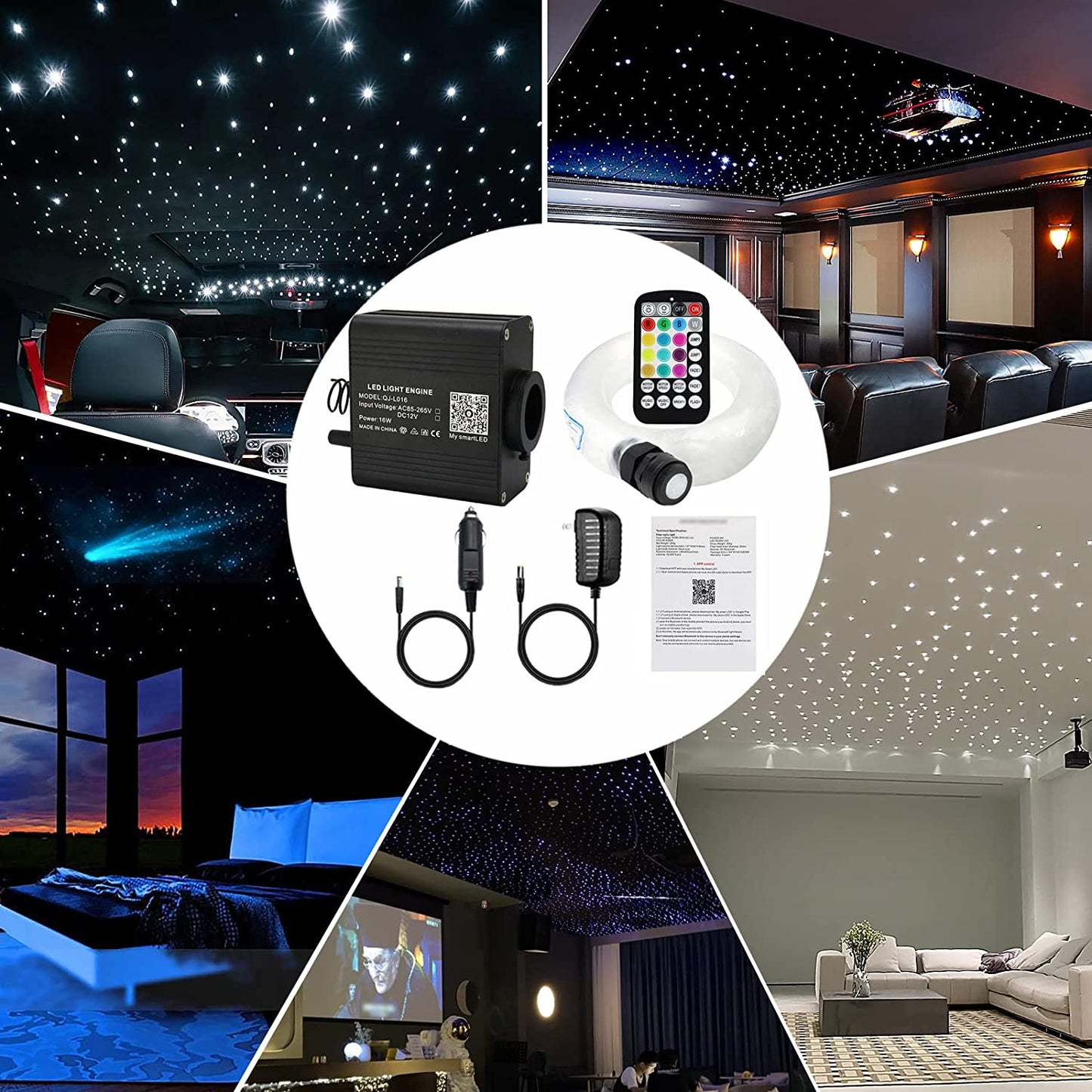 2*16W Dual Color Fiber Optic Star Ceiling Kit for Car Truck & Home Theaters with Bluetooth App/Remote Control