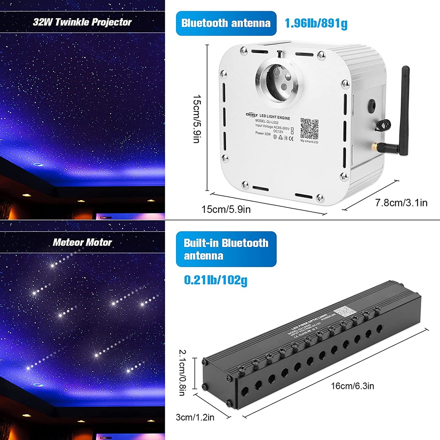 32W RGBW Twinkle Fiber Optic Lights for Car Truck & Home Theater with Bluetooth App & Sound Control