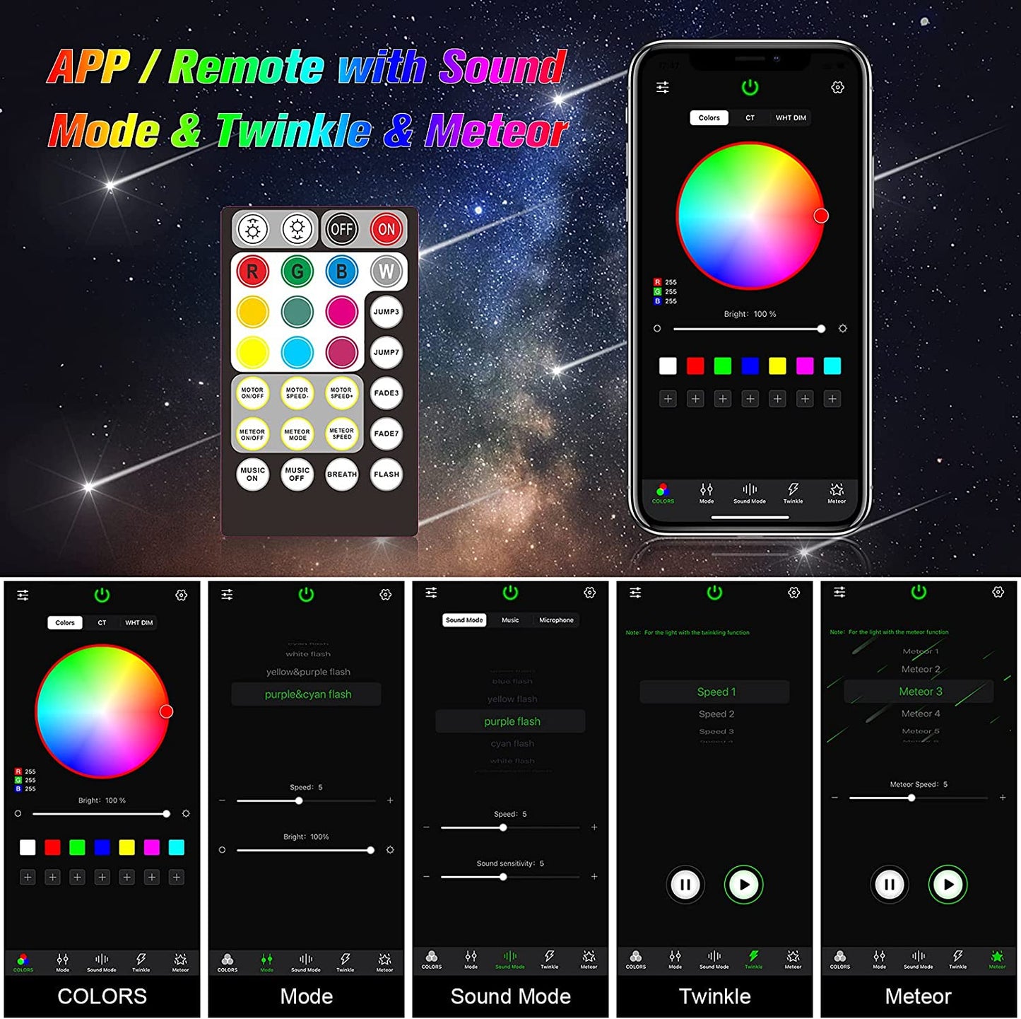 32W RGBW Twinkle Fiber Optic Lights for Car Truck & Home Theater with Bluetooth App & Sound Control