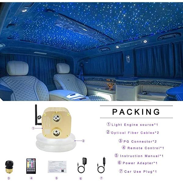 2*10W Dual Head Twinkle RGBW Fiber Optic Star Light Headliner kit for Car Truck SUV & Boat Yacht with Bluetooth/Remote Control
