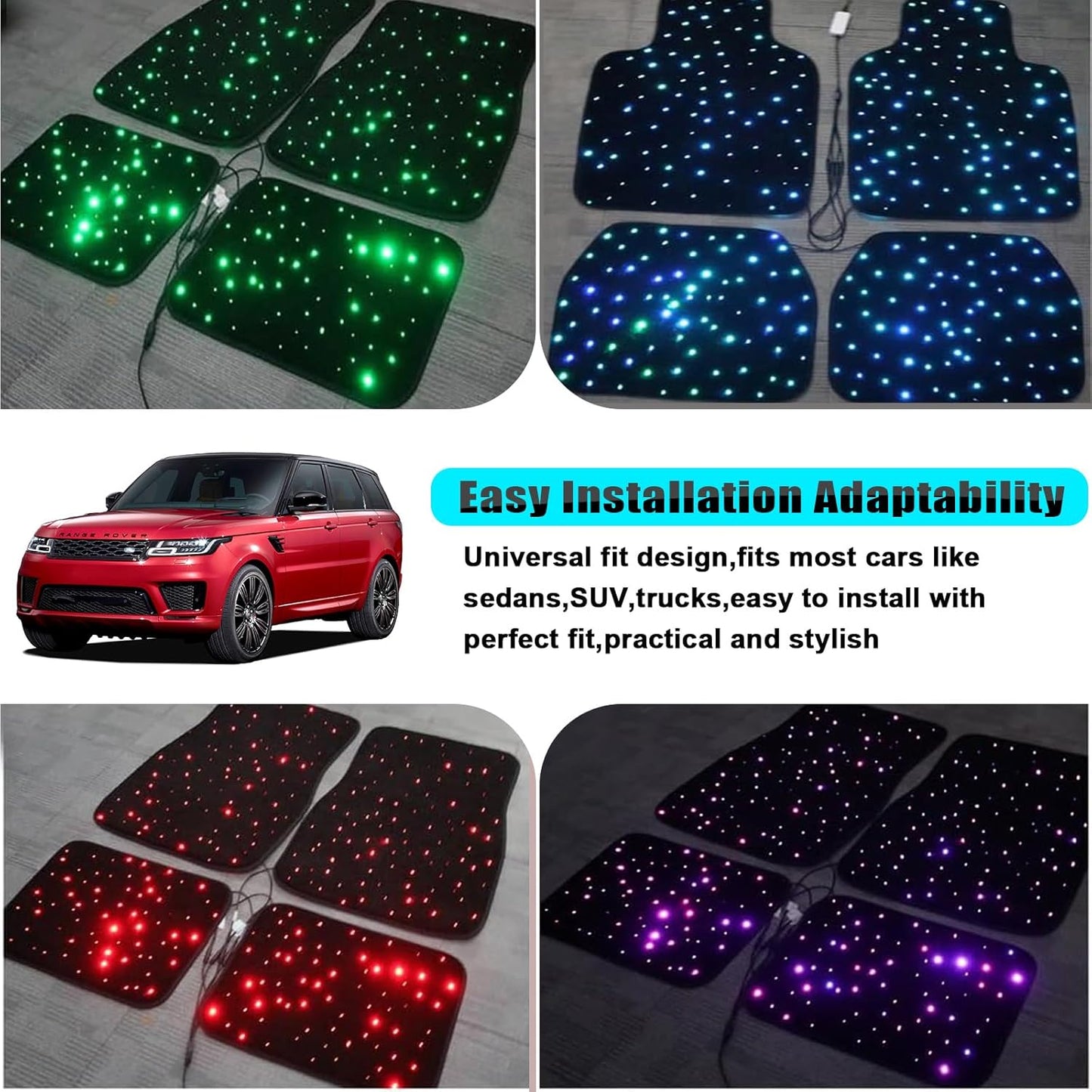 SANLI LED 4pcs RGBW Starlight Car Floor Mats with APP Control & Remote Control for Car Truck SUV. Universal Fit Starlight Car Mats - Waterproof Washable
