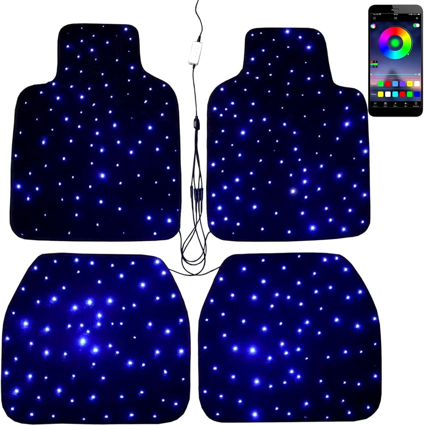 SANLI LED 4pcs RGBW Starlight Car Floor Mats with APP Control & Remote Control for Car Truck SUV. Universal Fit Starlight Car Mats - Waterproof Washable