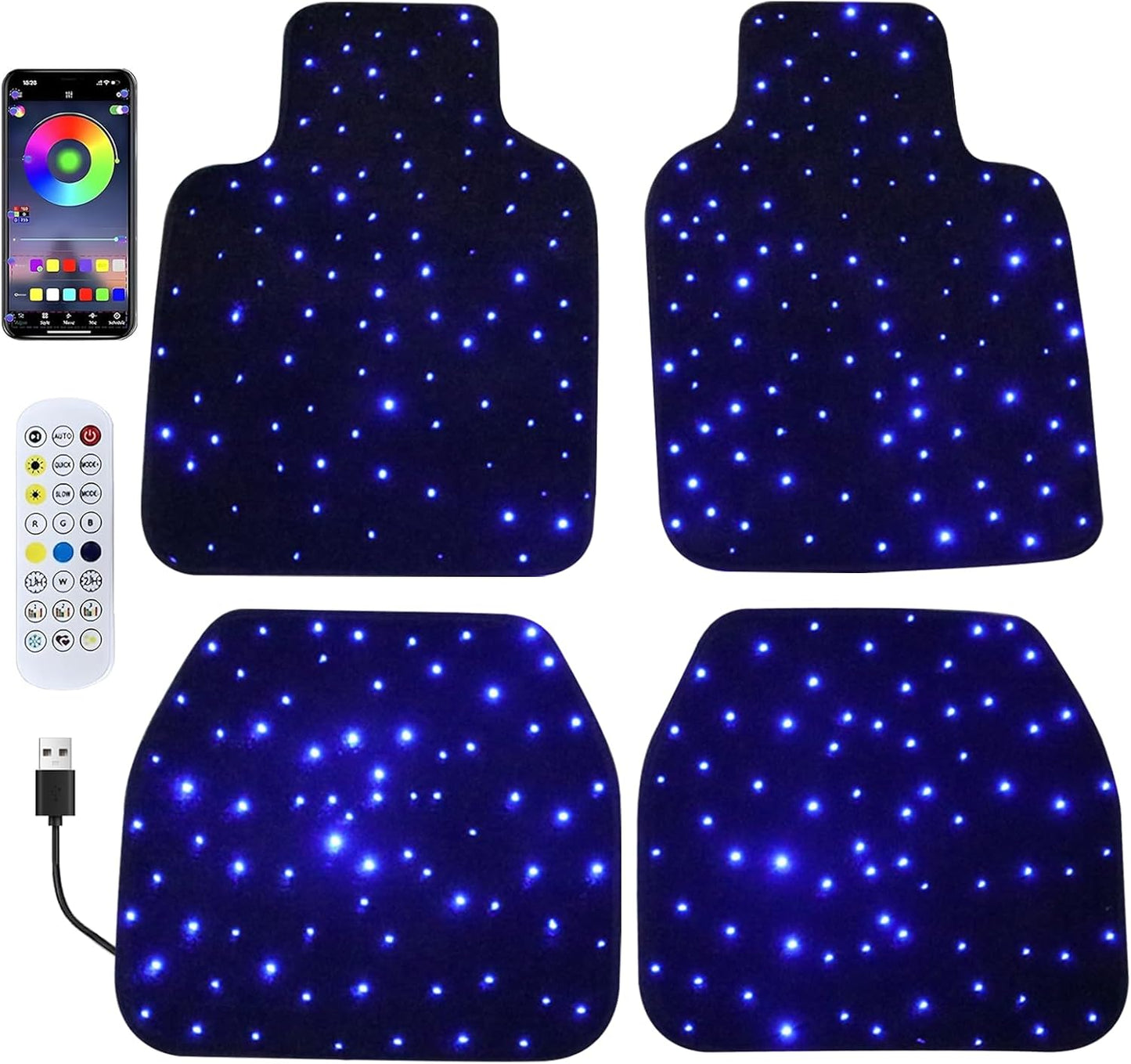 SANLI LED 4pcs RGBW Starlight Car Floor Mats with APP Control & Remote Control for Car Truck SUV. Universal Fit Starlight Car Mats - Waterproof Washable