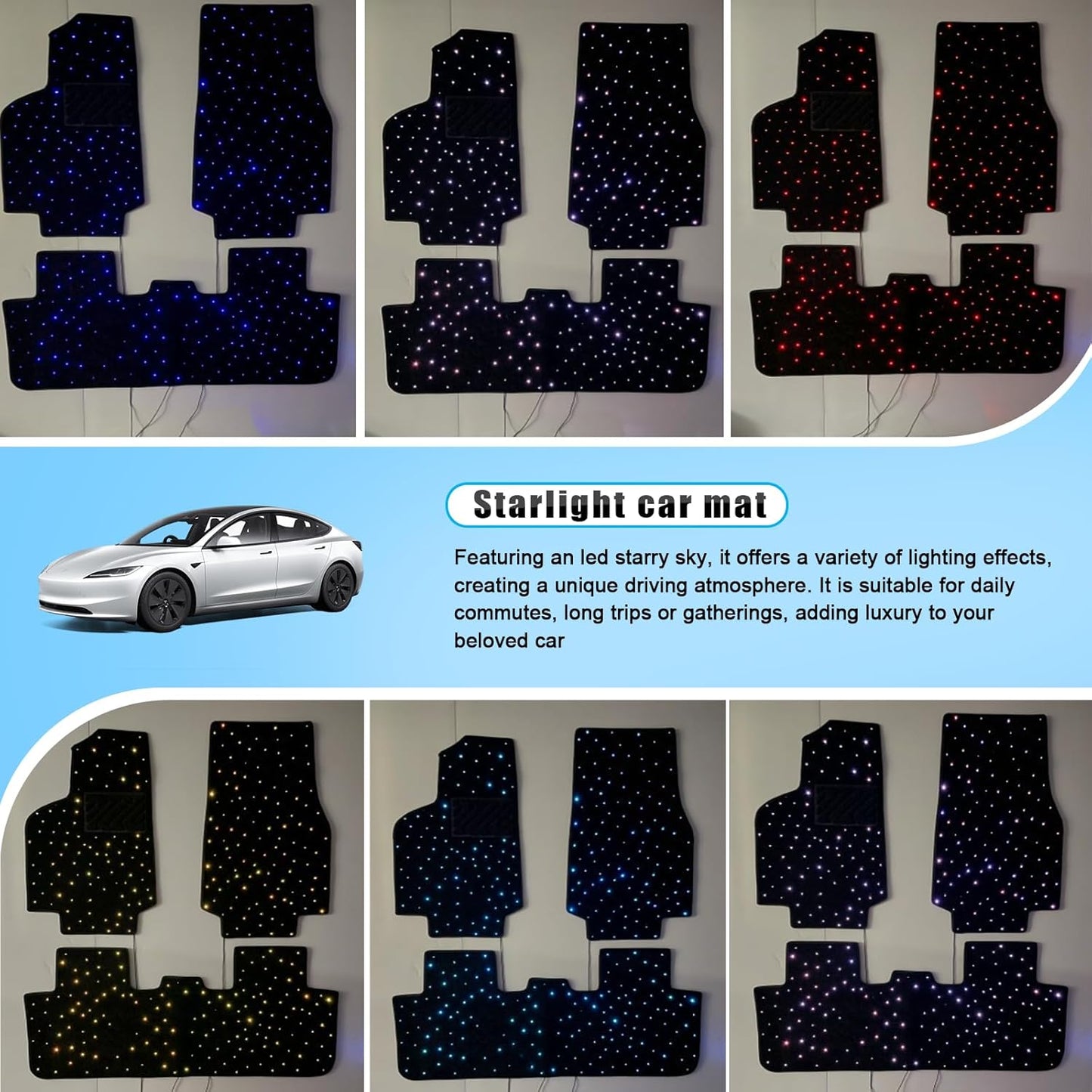 SANLI LED RGBW Colors Tesla Starlight Car Mats with APP Control & Remote Control. Only for Tesla Model Y & Tesla Model 3 - Waterproof Washable | Chinly.shop