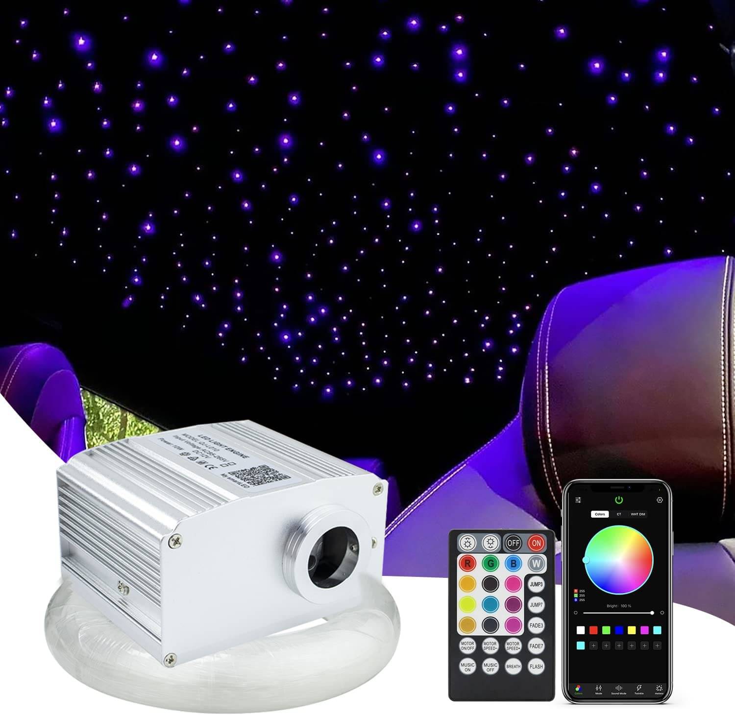 10W Twinkle RGBW Fiber Optic Star Headliner kit for Car with Bluetooth App/Remote Control & Music Activated | RollsRoyceStarRoofLights.com