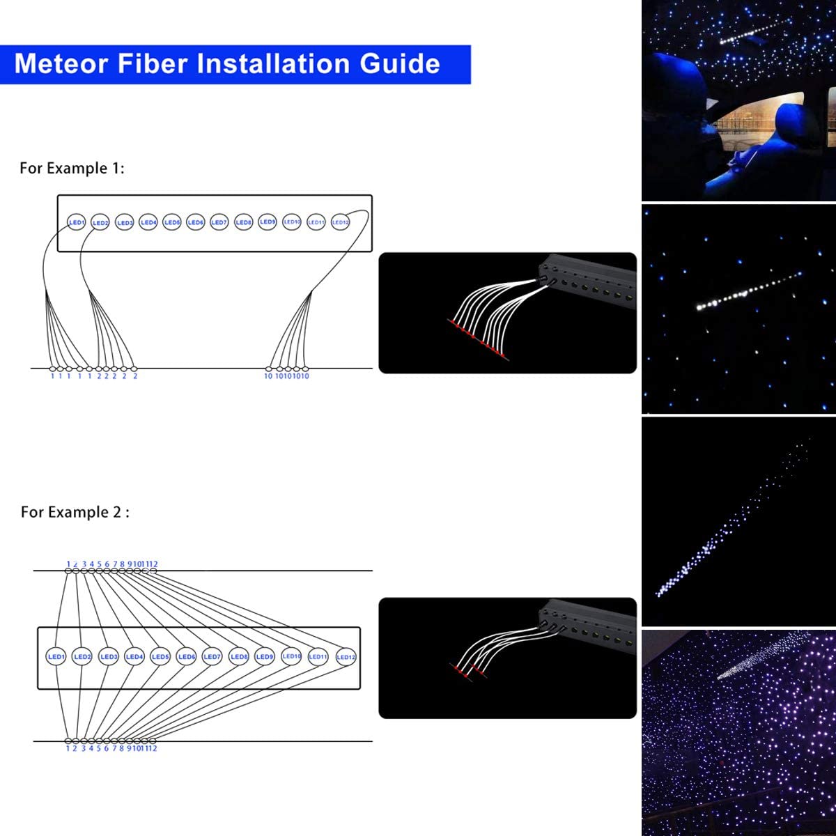 10W Twinkle RGBW Fiber Optic Star Headliner kit for Car with Bluetooth App/Remote Control & Music Activated
