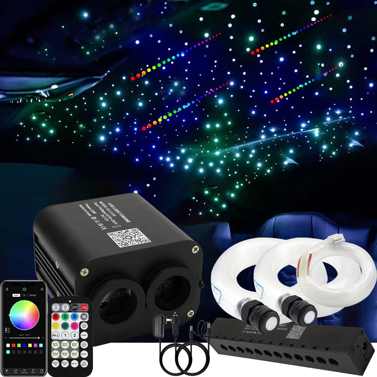 Smart Dual Color 2*10W Bluetooth Twinkle Rolls Royce Ceiling Star Lights with RGB Shooting Stars for Car Truck's Headliner | RollsRoyceStarRoofLights.com