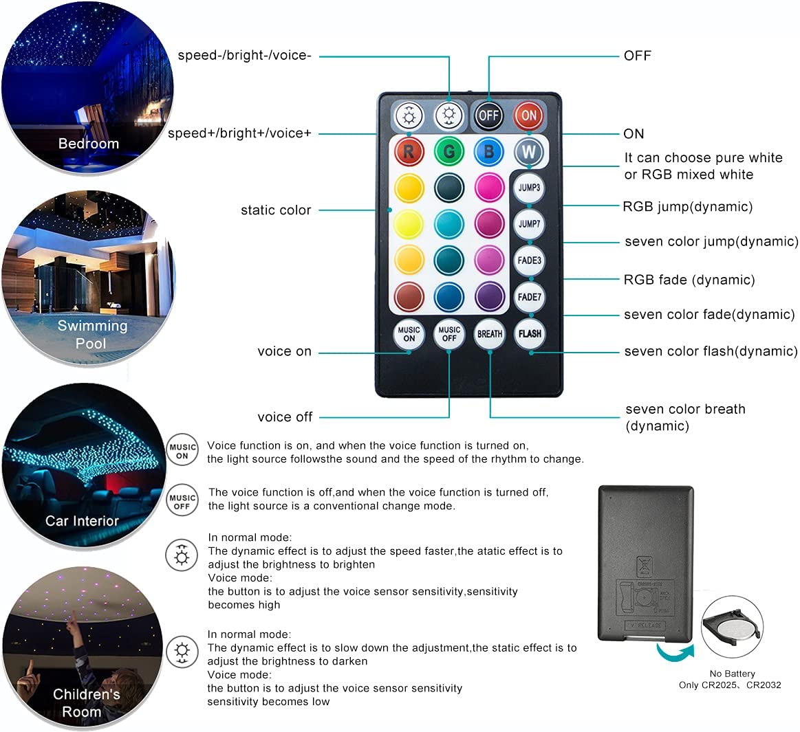 6W RGB Color Changing Rolls Royce Ceiling Lights with Bluetooth App/Remote Control & Music Activated