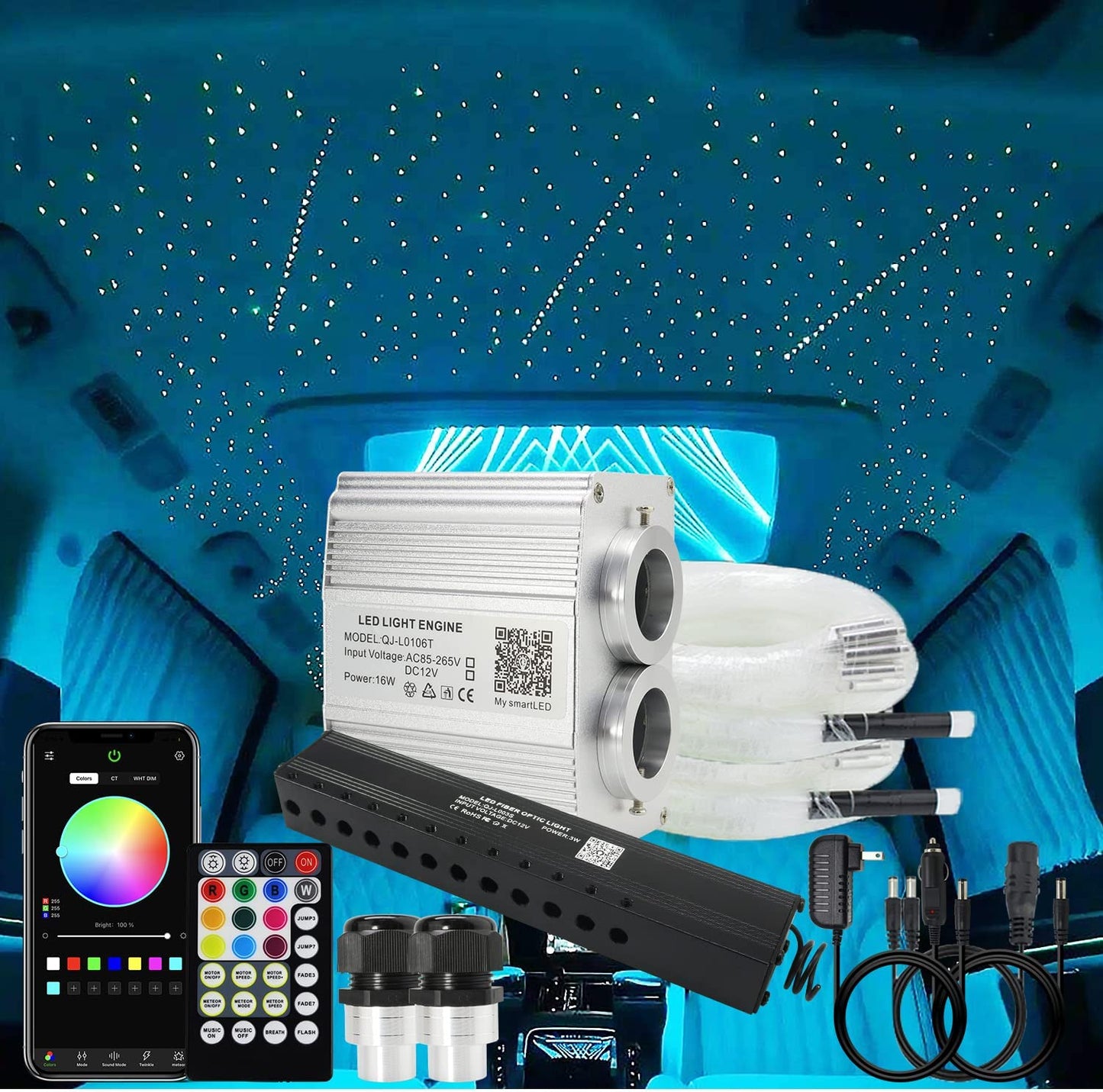 2*8W Twinkle RGBW Fiber Optic Ceiling Lights with Shooting Star for Car Truck | RollsRoyceStarRoofLights.com